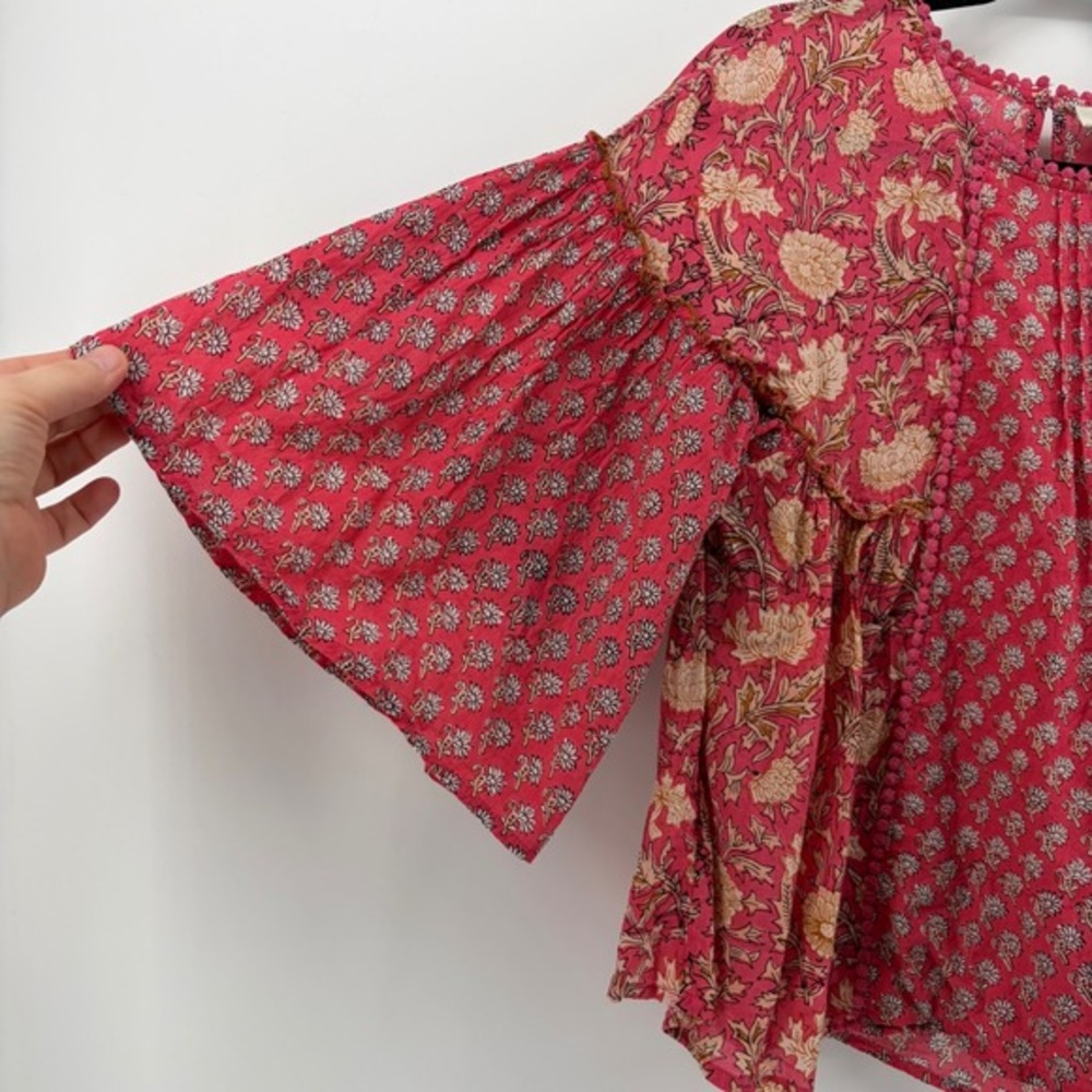 Rachel Zoe Womens Size XS Pink Floral Print Bell Sleeve Blouse Boho Festival - Picture 2 of 7